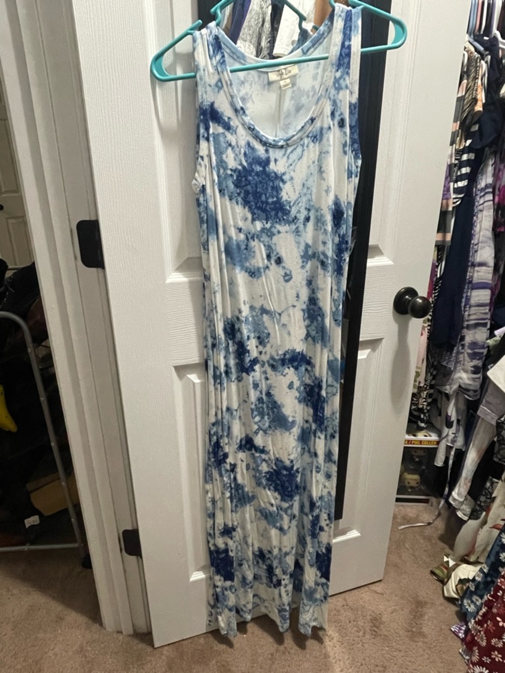 Style & Co. Blue Tie-Dye Maxi Tank Dress